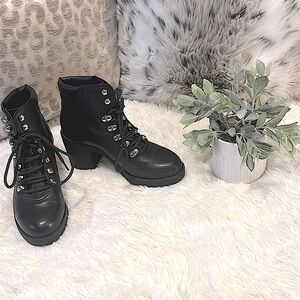 Vagabond Black Leather Platform Block Heel Lace Up Ankle Boots Sz EU 36 US 5.5